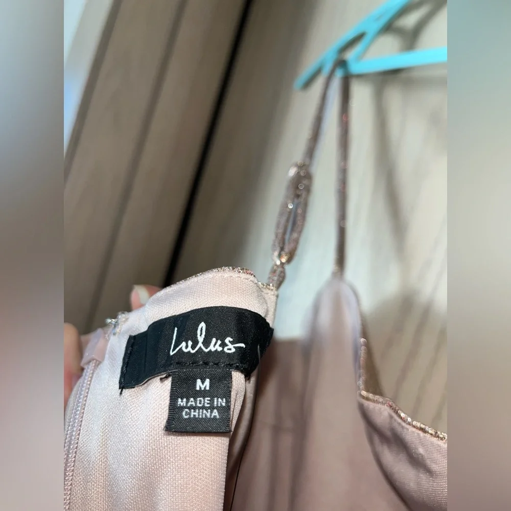 LULU’S- Gorgeously Glowing Shiny Rose Gold Mini Skater Dress - NWT - Picture 11 of 15